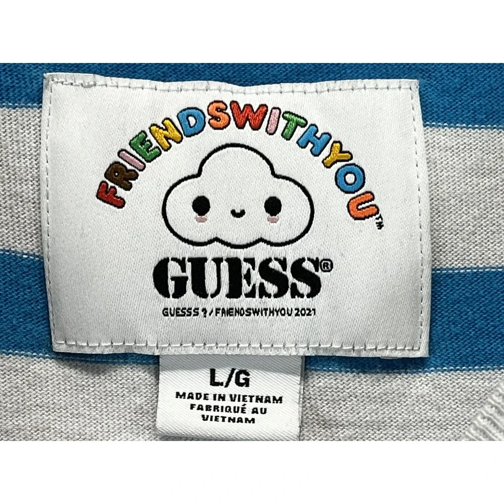 Guess Originals X FriendsWithYou Striped Retro Style Tee Tshirt Adult L Grunge